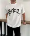 Erkek Kısa Kol Yazlık Tişört Bisiklet Yaka Baskılı Oversize T-Shirt - Beyaz