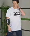 Erkek Kısa Kol Yazlık Tişört Bisiklet Yaka Baskılı Oversize T-Shirt - Beyaz
