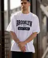 Erkek Kısa Kol Yazlık Tişört Bisiklet Yaka Baskılı Oversize T-Shirt - Beyaz