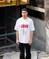 Erkek Kısa Kol Yazlık Tişört Bisiklet Yaka Baskılı Oversize T-Shirt - Beyaz