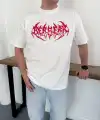 Erkek Kısa Kol Yazlık Tişört Bisiklet Yaka Baskılı Oversize T-Shirt - Beyaz