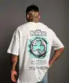 Erkek Kısa Kol Yazlık Tişört Bisiklet Yaka Baskılı Oversize T-Shirt - Beyaz