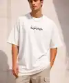 Erkek Kısa Kol Yazlık Tişört Bisiklet Yaka Baskılı Oversize T-Shirt - Beyaz
