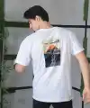 Erkek Kısa Kol Yazlık Tişört Bisiklet Yaka Baskılı Oversize T-Shirt - Beyaz