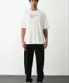 Erkek Kısa Kol Yazlık Tişört Bisiklet Yaka Baskılı Oversize T-Shirt -  Beyaz