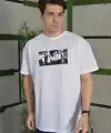 Erkek Kısa Kol Yazlık Tişört Bisiklet Yaka Baskılı Oversize T-Shirt - Beyaz