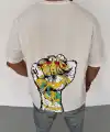 Erkek Kısa Kol Yazlık Tişört Bisiklet Yaka Baskılı Oversize T-Shirt - Beyaz