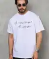 Erkek Kısa Kol Yazlık Tişört Bisiklet Yaka Baskılı Oversize T-Shirt - Beyaz