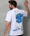 Erkek Kısa Kol Yazlık Tişört Bisiklet Yaka Baskılı Oversize T-Shirt - Beyaz