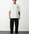 Erkek Kısa Kol Yazlık Tişört Bisiklet Yaka Baskılı Oversize T-Shirt - Beyaz