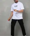 Erkek Kısa Kol Yazlık Tişört Bisiklet Yaka Baskılı Oversize T-Shirt - Beyaz