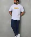 Erkek Kısa Kol Yazlık Tişört Bisiklet Yaka Baskılı Oversize T-Shirt - Beyaz