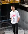 Erkek Kısa Kol Yazlık Tişört Bisiklet Yaka Baskılı Oversize T-Shirt - Beyaz
