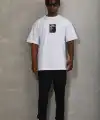 Erkek Kısa Kol Yazlık Tişört Bisiklet Yaka Baskılı Oversize T-Shirt - Beyaz