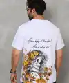 Erkek Kısa Kol Yazlık Tişört Bisiklet Yaka Baskılı Oversize T-Shirt - Beyaz