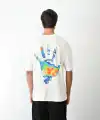 Erkek Kısa Kol Yazlık Tişört Bisiklet Yaka Baskılı Oversize T-Shirt - Beyaz