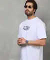 Erkek Kısa Kol Yazlık Tişört Bisiklet Yaka Baskılı Oversize T-Shirt - Beyaz
