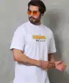 Erkek Kısa Kol Yazlık Tişört Bisiklet Yaka Baskılı Oversize T-Shirt - Beyaz