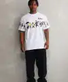 Erkek Kısa Kol Yazlık Tişört Bisiklet Yaka Baskılı Oversize T-Shirt - Beyaz