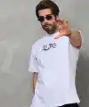 Erkek Kısa Kol Yazlık Tişört Bisiklet Yaka Baskılı Oversize T-Shirt - Beyaz