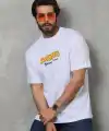 Erkek Kısa Kol Yazlık Tişört Bisiklet Yaka Baskılı Oversize T-Shirt - Beyaz
