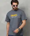 Erkek Kısa Kol Yazlık Tişört Bisiklet Yaka Baskılı Oversize T-Shirt - Füme