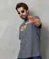 Erkek Kısa Kol Yazlık Tişört Bisiklet Yaka Baskılı Oversize T-Shirt - Füme