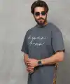 Erkek Kısa Kol Yazlık Tişört Bisiklet Yaka Baskılı Oversize T-Shirt - Füme