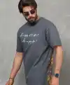 Erkek Kısa Kol Yazlık Tişört Bisiklet Yaka Baskılı Oversize T-Shirt - Füme