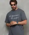 Erkek Kısa Kol Yazlık Tişört Bisiklet Yaka Baskılı Oversize T-Shirt - Füme