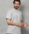 Erkek Kısa Kol Yazlık Tişört Bisiklet Yaka Baskılı Oversize T-Shirt - Gri