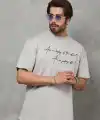 Erkek Kısa Kol Yazlık Tişört Bisiklet Yaka Baskılı Oversize T-Shirt - Gri