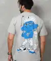 Erkek Kısa Kol Yazlık Tişört Bisiklet Yaka Baskılı Oversize T-Shirt - Gri