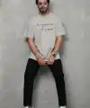 Erkek Kısa Kol Yazlık Tişört Bisiklet Yaka Baskılı Oversize T-Shirt - Gri