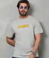 Erkek Kısa Kol Yazlık Tişört Bisiklet Yaka Baskılı Oversize T-Shirt - Gri