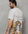 Erkek Kısa Kol Yazlık Tişört Bisiklet Yaka Baskılı Oversize T-Shirt - Gri