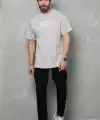 Erkek Kısa Kol Yazlık Tişört Bisiklet Yaka Baskılı Oversize T-Shirt - Gri