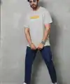 Erkek Kısa Kol Yazlık Tişört Bisiklet Yaka Baskılı Oversize T-Shirt - Gri