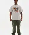 Erkek Kısa Kol Yazlık Tişört Bisiklet Yaka Baskılı Oversize T-Shirt - Gri