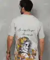 Erkek Kısa Kol Yazlık Tişört Bisiklet Yaka Baskılı Oversize T-Shirt - Gri