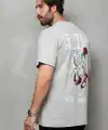 Erkek Kısa Kol Yazlık Tişört Bisiklet Yaka Baskılı Oversize T-Shirt - Gri