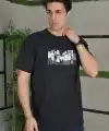 Erkek Kısa Kol Yazlık Tişört Bisiklet Yaka Baskılı Oversize T-Shirt - Siyah
