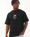 Erkek Kısa Kol Yazlık Tişört Bisiklet Yaka Baskılı Oversize T-Shirt - Siyah