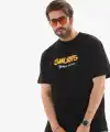 Erkek Kısa Kol Yazlık Tişört Bisiklet Yaka Baskılı Oversize T-Shirt - Siyah