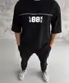 Erkek Kısa Kol Yazlık Tişört Bisiklet Yaka Baskılı Oversize T-Shirt - Siyah