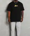 Erkek Kısa Kol Yazlık Tişört Bisiklet Yaka Baskılı Oversize T-Shirt - Siyah