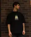 Erkek Kısa Kol Yazlık Tişört Bisiklet Yaka Baskılı Oversize T-Shirt - Siyah