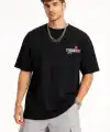 Erkek Kısa Kol Yazlık Tişört Bisiklet Yaka Baskılı Oversize T-Shirt - Siyah