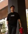 Erkek Kısa Kol Yazlık Tişört Bisiklet Yaka Baskılı Oversize T-Shirt - Siyah