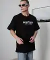 Erkek Kısa Kol Yazlık Tişört Bisiklet Yaka Baskılı Oversize T-Shirt - Siyah